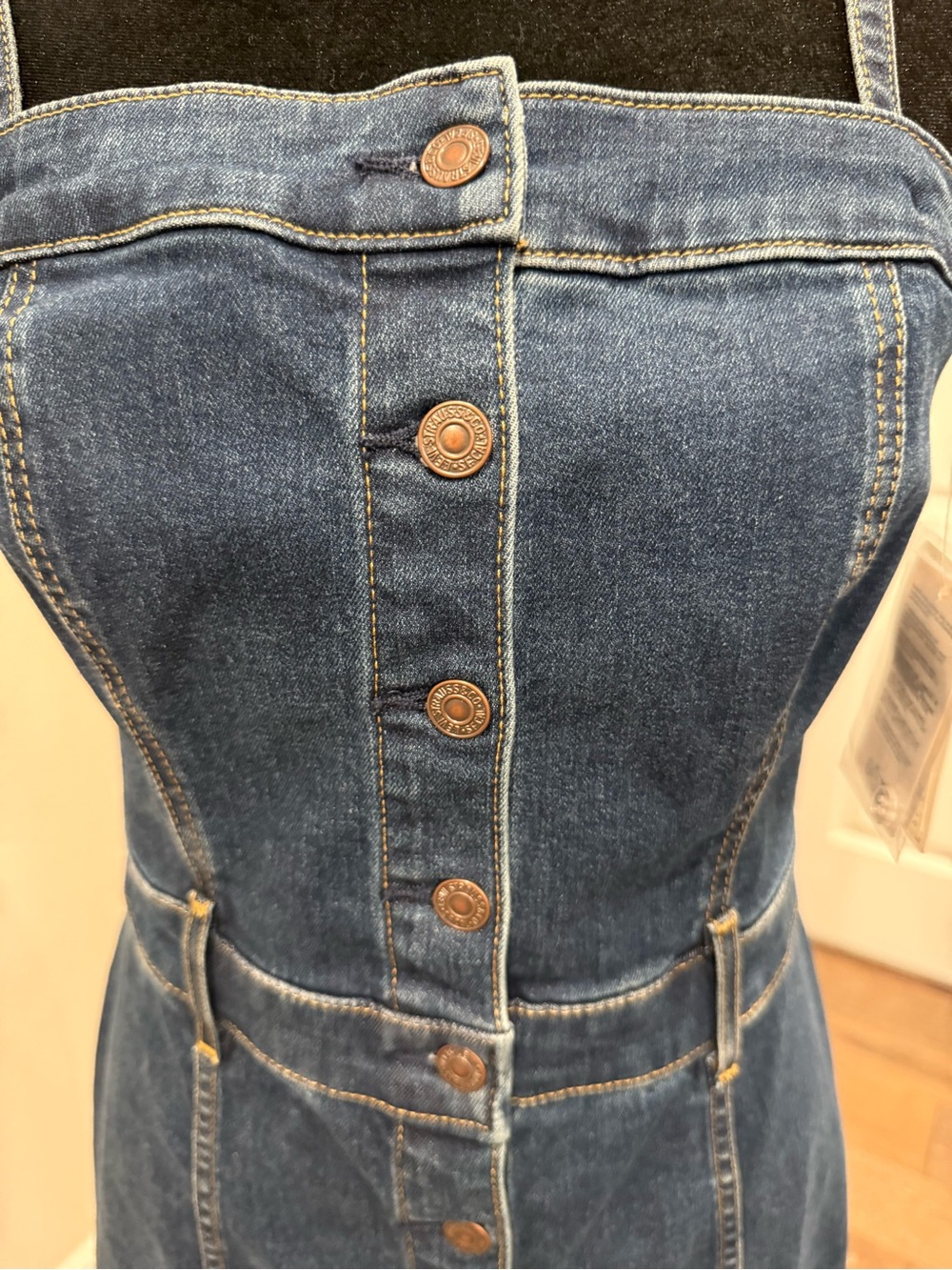Levi's Dark Blue Denim Strapless Button-Front Dress Removable Straps - Picture 2 of 14